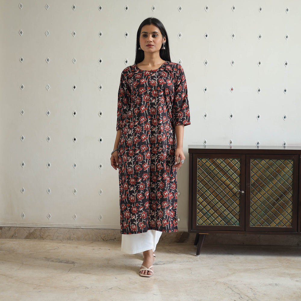 Red - Hand Block Printed Cotton Straight Bagru Kurta 05