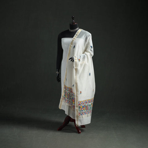 Handloom Chanderi Silk Handpainted Madhubani Dupatta with Zari Border 27