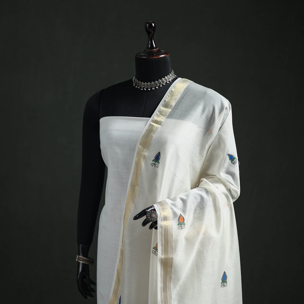 Handloom Chanderi Silk Handpainted Madhubani Dupatta with Zari Border 27
