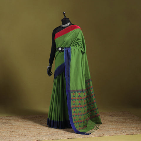 Green - handloom silk cotton damru pallu maheshwari saree