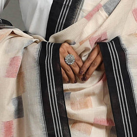  Beige Handloom Cotton Maniabandha Ikat Dupatta