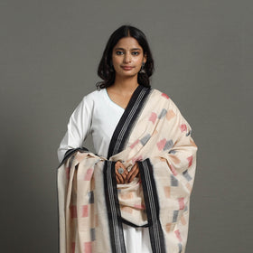  Beige Handloom Cotton Maniabandha Ikat Dupatta