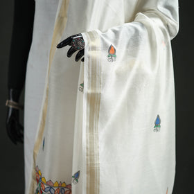 Handloom Chanderi Silk Handpainted Madhubani Dupatta with Zari Border 27