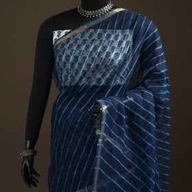 Blue - Nazaakat Kota Doria Cotton Plain Saree with Blouse Piece & Earrings 06