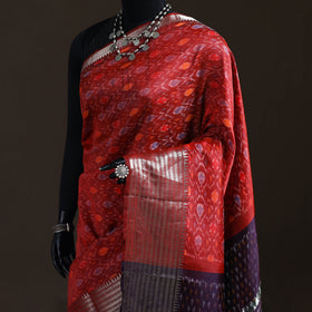 Red - Traditional Pochampally Ikat Handwoven Pure Silk Pattu Saree with Rudraksha Border 17
