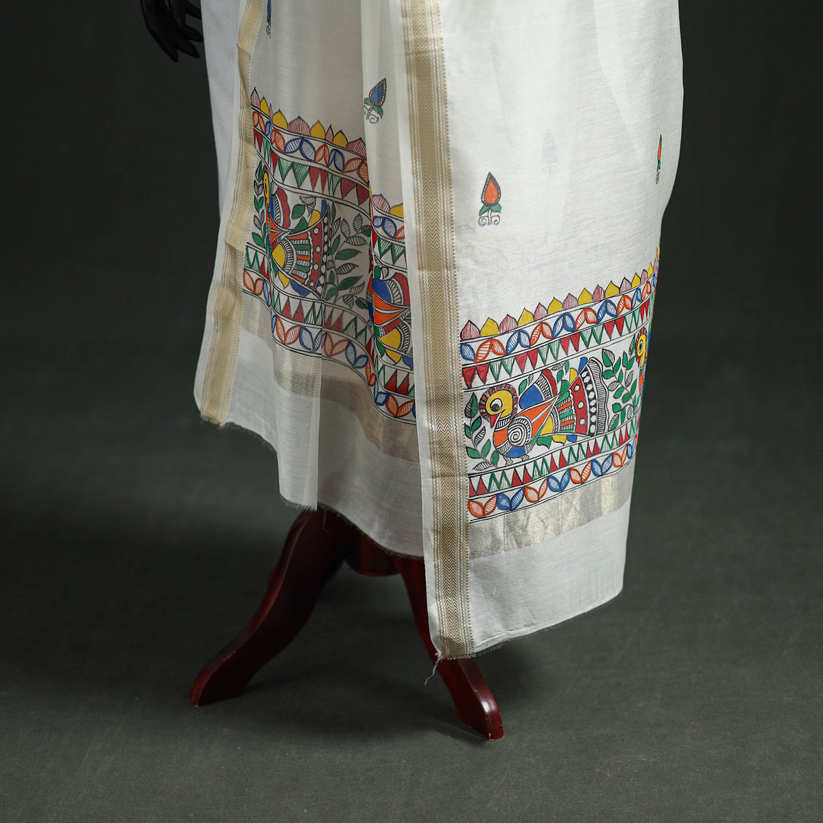 Handloom Chanderi Silk Handpainted Madhubani Dupatta with Zari Border 27