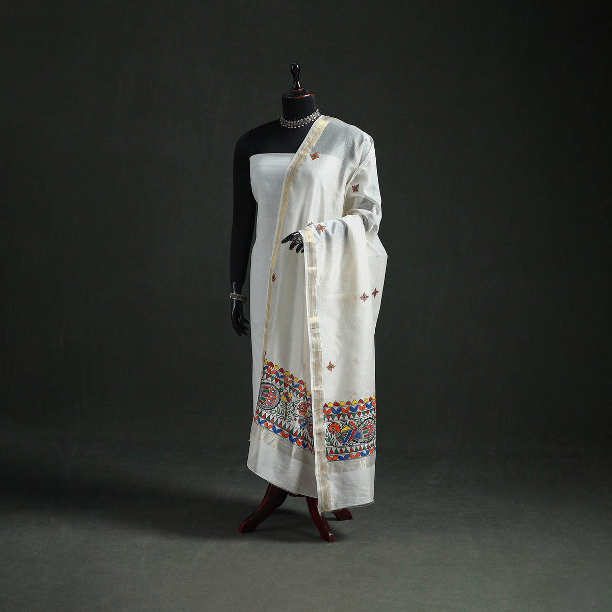 Handloom Chanderi Silk Handpainted Madhubani Dupatta with Zari Border 28