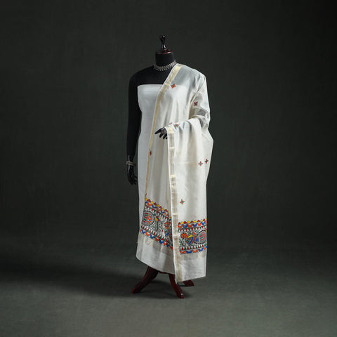 Handloom Chanderi Silk Handpainted Madhubani Dupatta with Zari Border 28