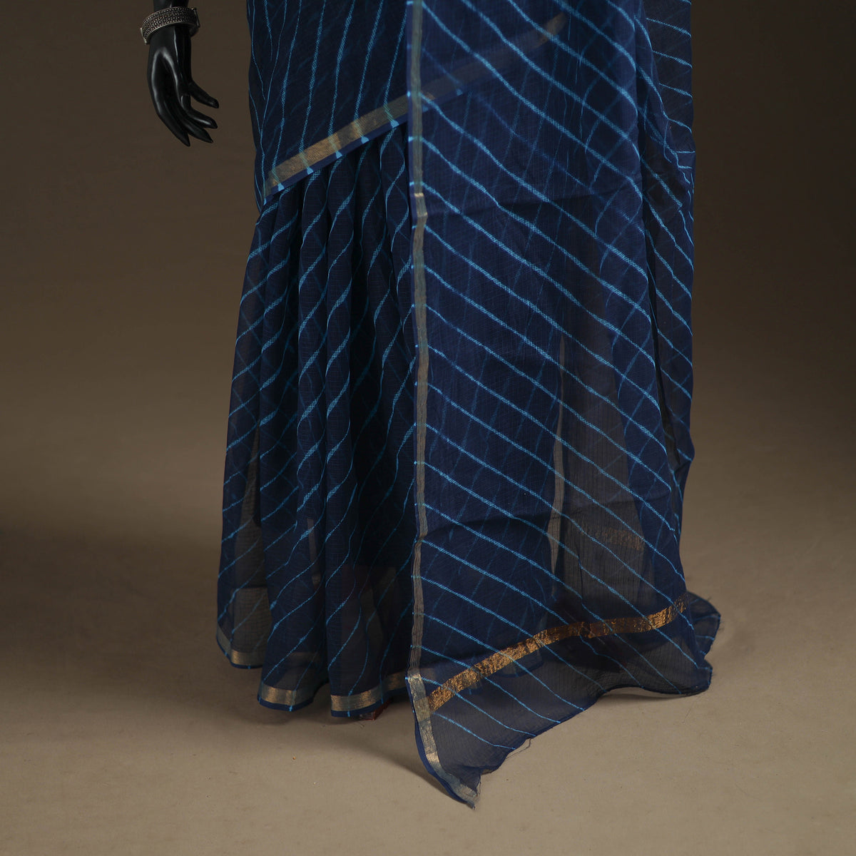 Blue - Nazaakat Kota Doria Cotton Plain Saree with Blouse Piece & Earrings 06