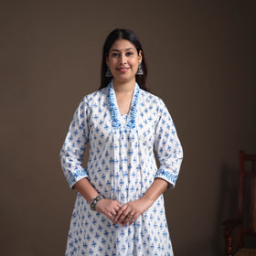 Gota Work Floral Sanganeri Block Print Cotton A-Line Long Kurta for Women 12