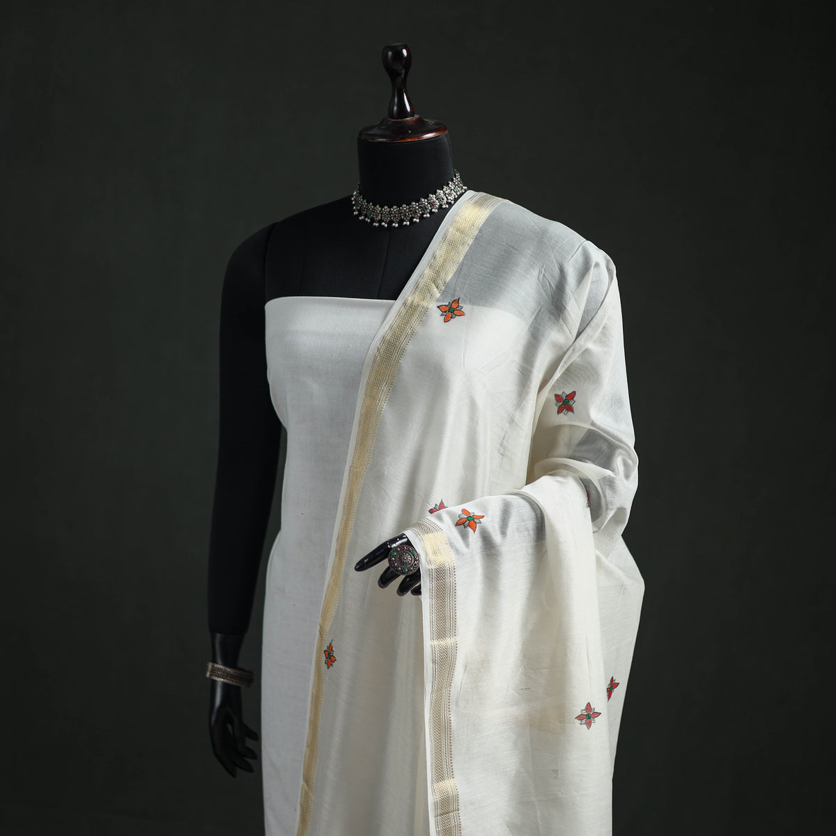 Handloom Chanderi Silk Handpainted Madhubani Dupatta with Zari Border 28
