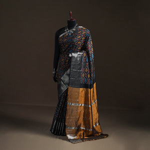Black - Traditional Pochampally Ikat Handwoven Pure Silk Pattu Saree with Rudraksha Border 18