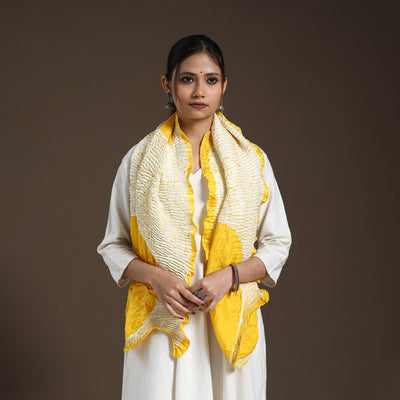 Yellow - tie & dye gajji silk shibori stole 08 - handcrafted