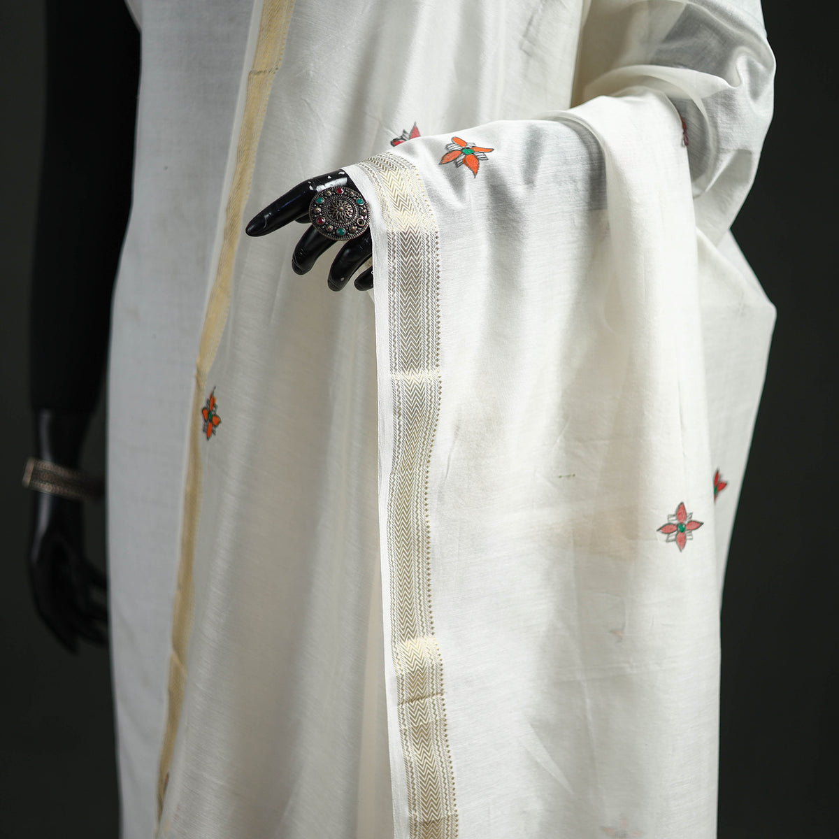 Handloom Chanderi Silk Handpainted Madhubani Dupatta with Zari Border 28
