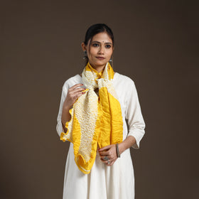 Yellow - tie & dye gajji silk shibori stole 08 - handcrafted