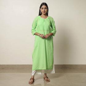 Buy Plain Running Stitch Cotton Pintuck Long Straight Kurta 10 Online at iTokri.com
