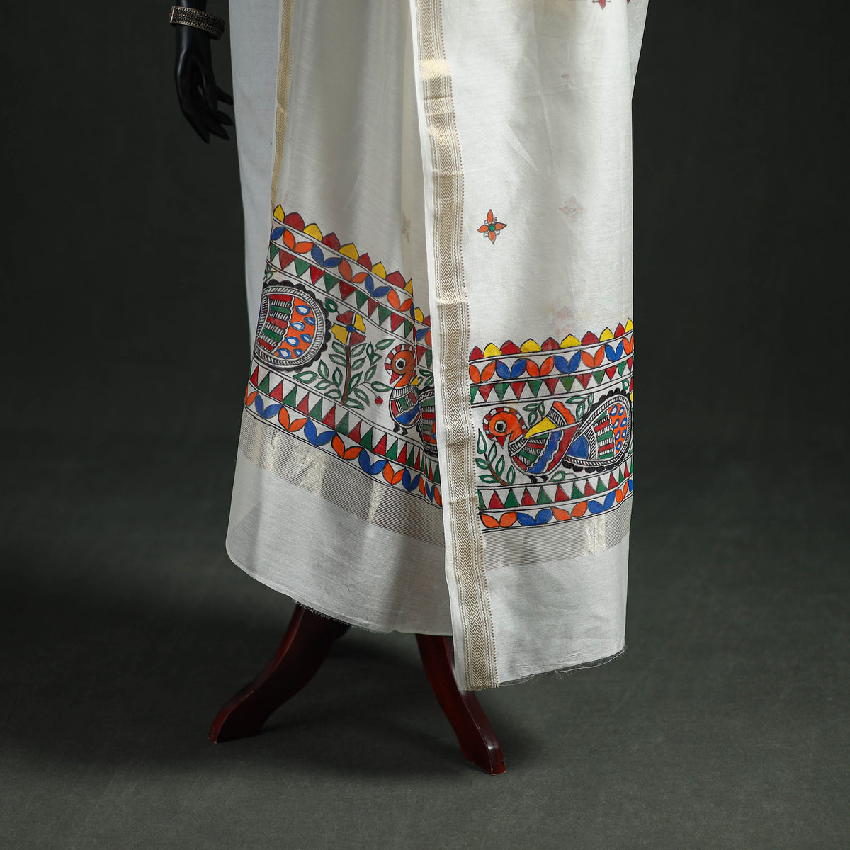 Handloom Chanderi Silk Handpainted Madhubani Dupatta with Zari Border 28
