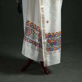 Handloom Chanderi Silk Handpainted Madhubani Dupatta with Zari Border 28