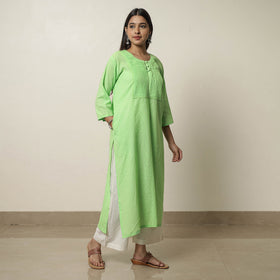 Buy Plain Running Stitch Cotton Pintuck Long Straight Kurta 10 Online at iTokri.com