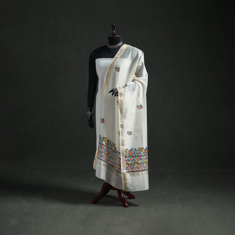 Handloom Chanderi Silk Handpainted Madhubani Dupatta with Zari Border 29