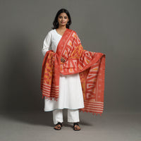 Red - Handloom Cotton Maniabandha Ikat Dupatta 36