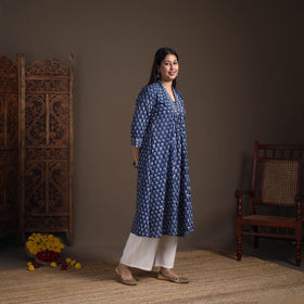 Floral Sanganeri Block Print Cotton A-Line Long Kurta for Women 11