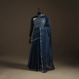 Blue - Nazaakat Kota Doria Cotton Plain Saree with Blouse Piece & Earrings 09