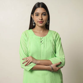 Buy Plain Running Stitch Cotton Pintuck Long Straight Kurta 10 Online at iTokri.com