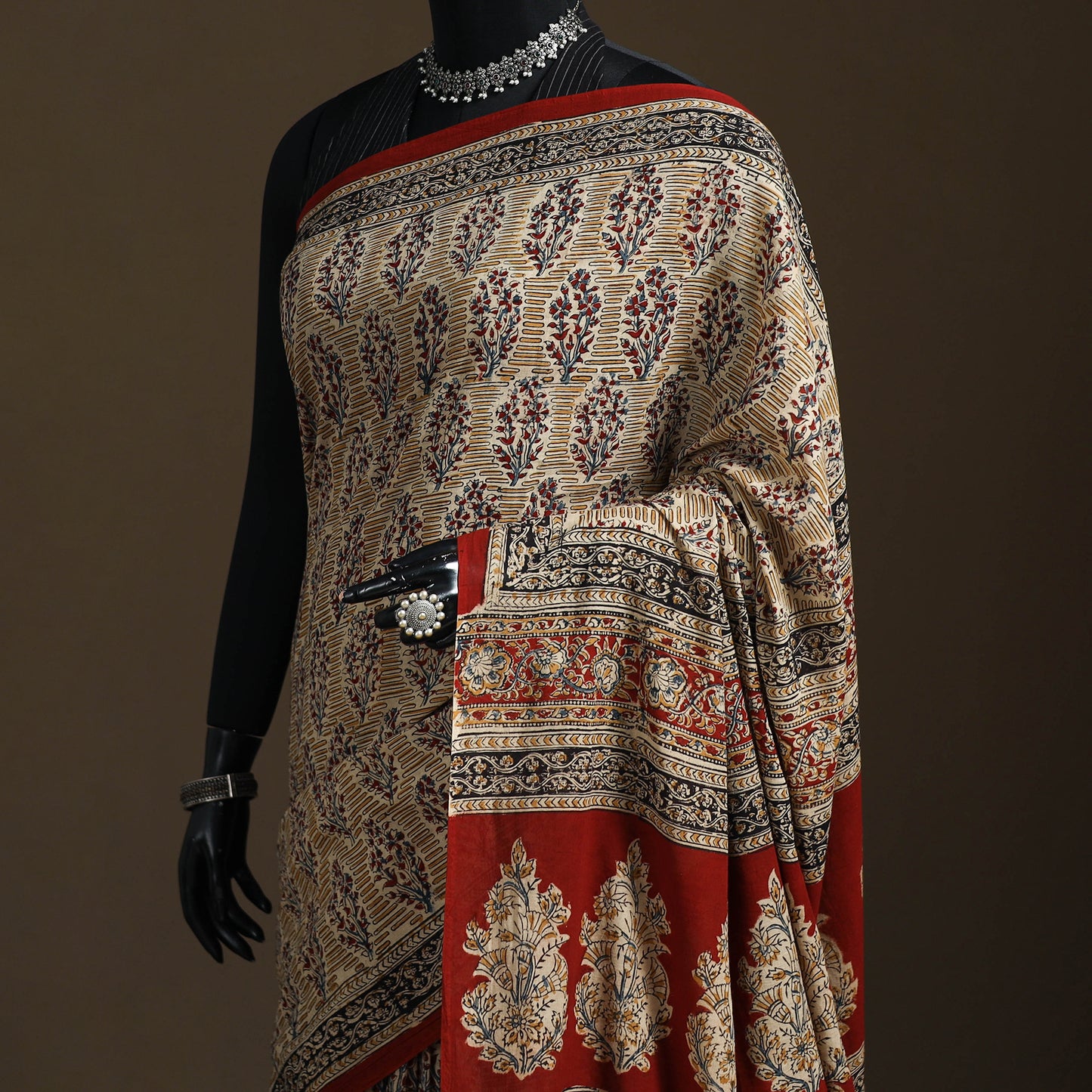Pedana Hand Block Print Natural Dyed Cotton Kalamkari Saree 04
