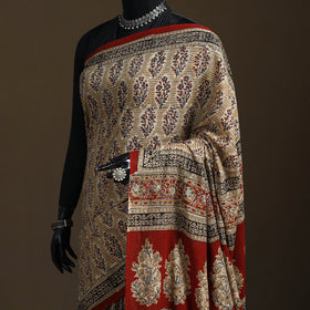 Pedana Hand Block Print Natural Dyed Cotton Kalamkari Saree 04