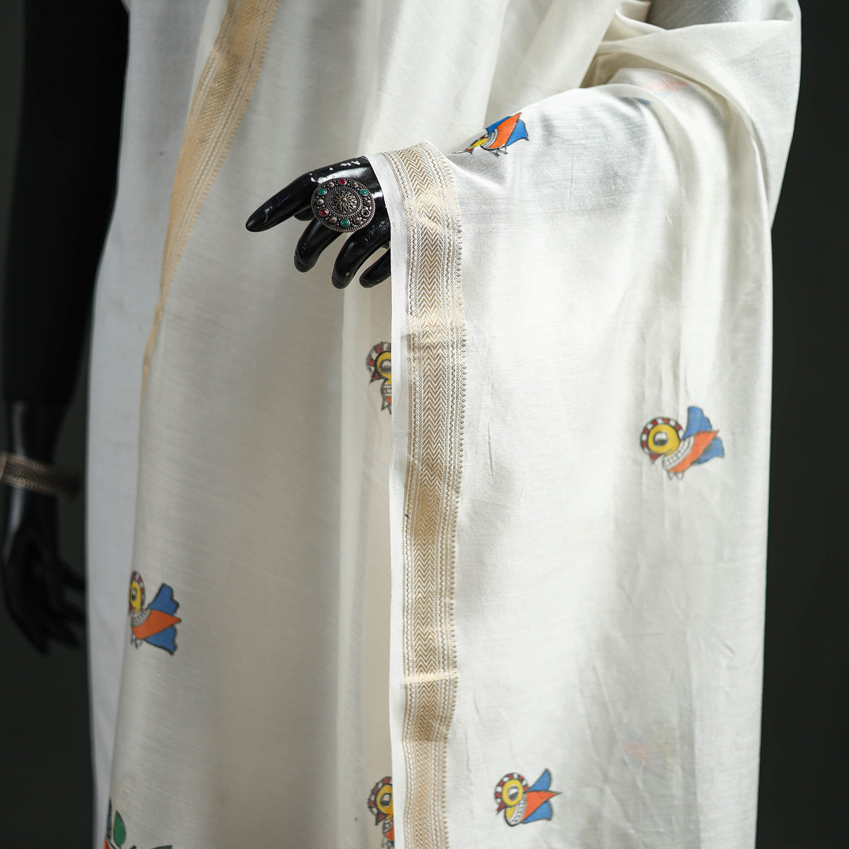 Handloom Chanderi Silk Handpainted Madhubani Dupatta with Zari Border 29