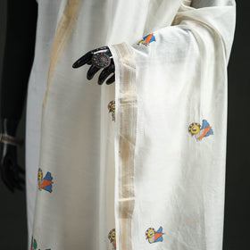 Handloom Chanderi Silk Handpainted Madhubani Dupatta with Zari Border 29