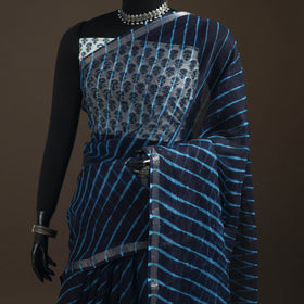 Blue - Nazaakat Kota Doria Cotton Plain Saree with Blouse Piece & Earrings 09