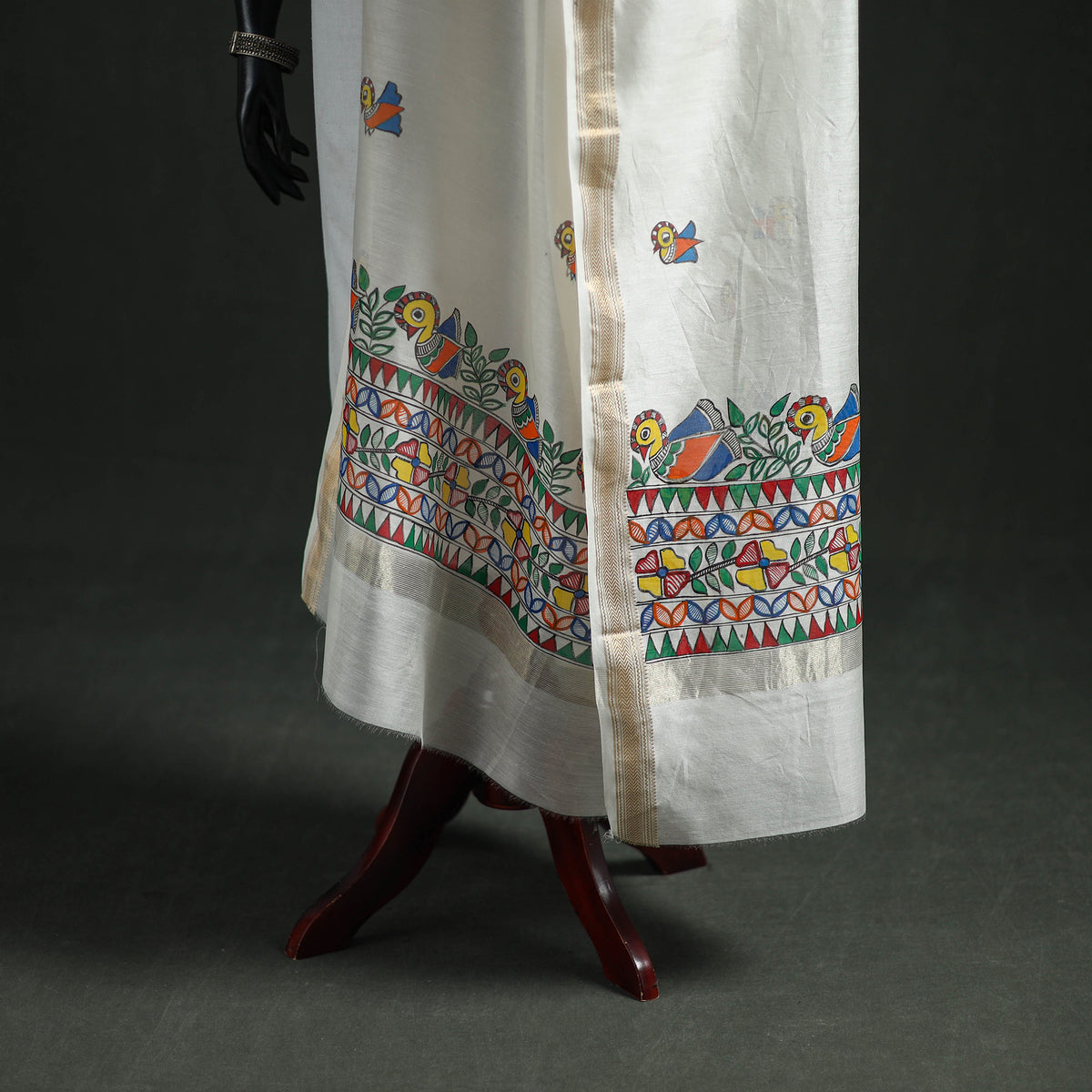 Handloom Chanderi Silk Handpainted Madhubani Dupatta with Zari Border 29