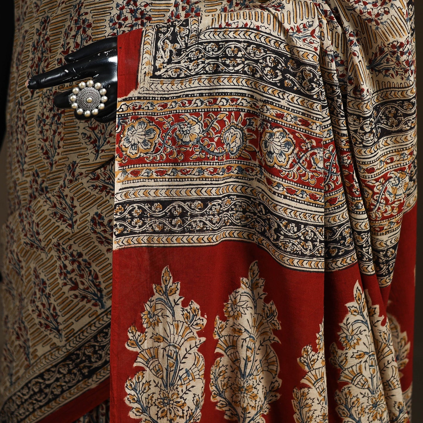 Pedana Hand Block Print Natural Dyed Cotton Kalamkari Saree 04