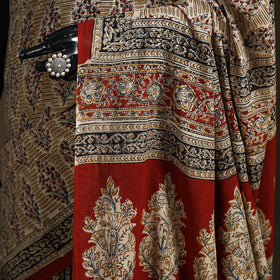 Pedana Hand Block Print Natural Dyed Cotton Kalamkari Saree 04
