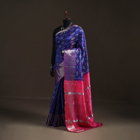 Traditional Pochampally Ikat Handwoven Pure Silk Pattu Saree with Rudraksha Border 19