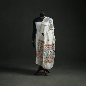 Handloom Chanderi Silk Handpainted Madhubani Dupatta with Zari Border 30