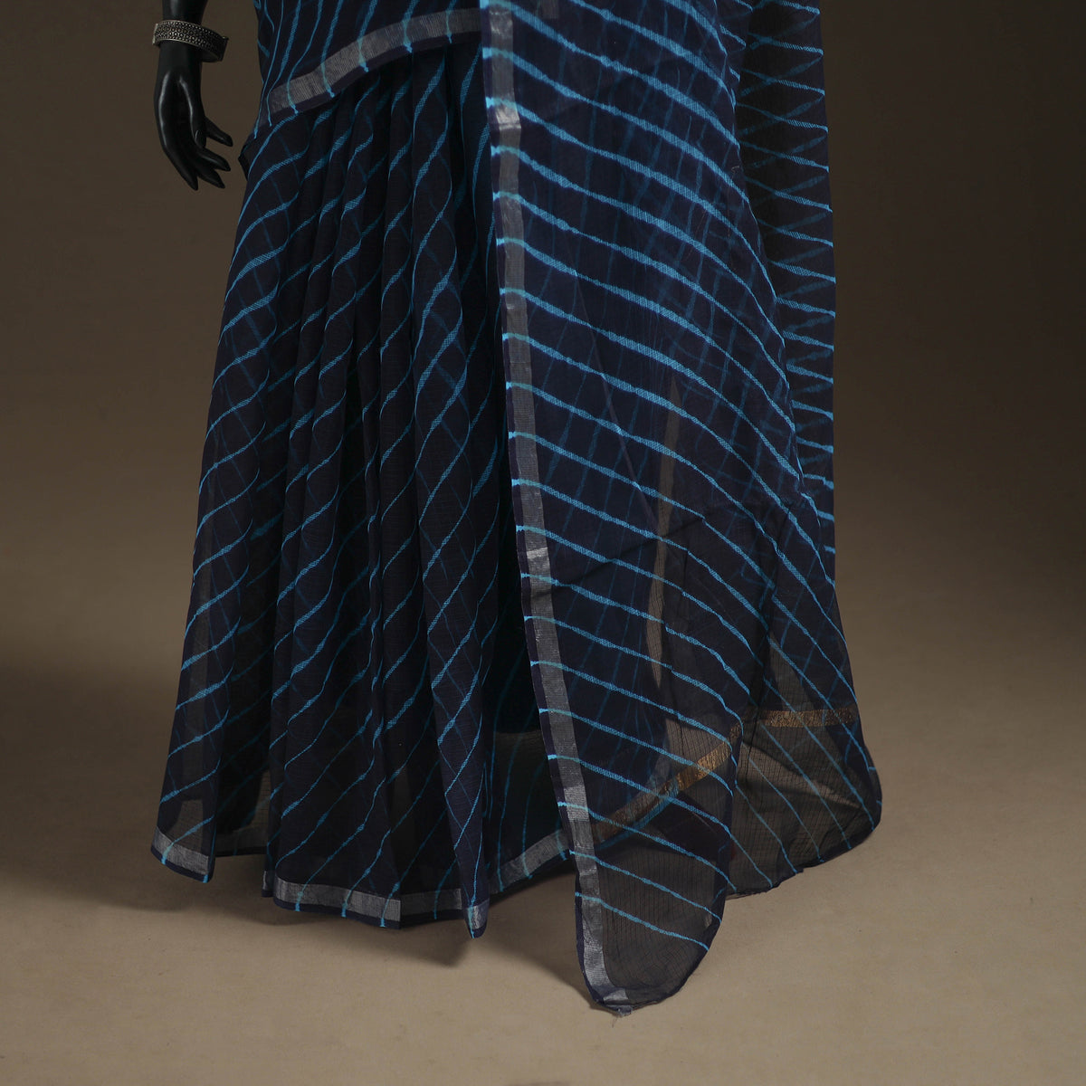 Blue - Nazaakat Kota Doria Cotton Plain Saree with Blouse Piece & Earrings 09