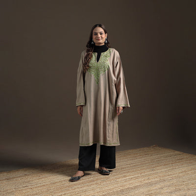 Kashmiri Aari Hand Embroidered Handwoven Merino Wool Pheran 11