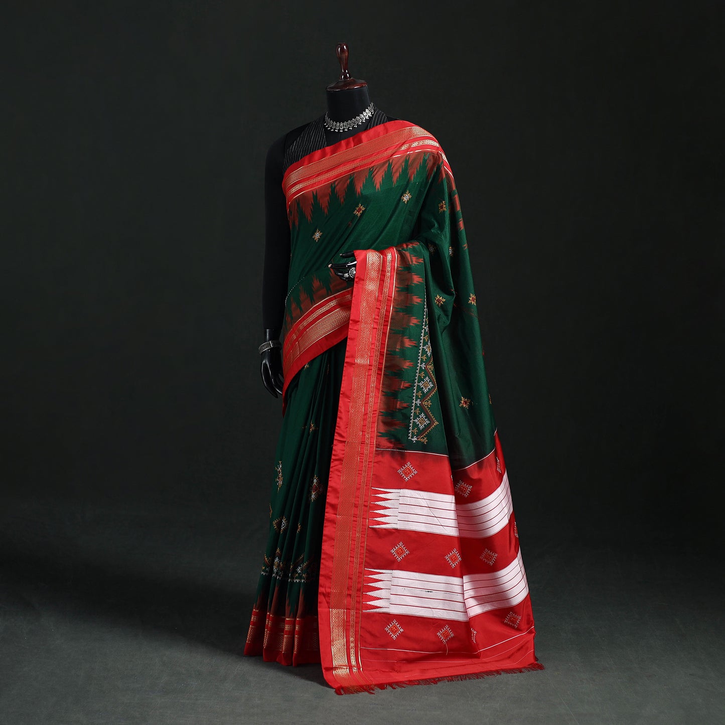 Ilkal Weave Kasuti Work Silk Cotton Zari Border Saree with Blouse Piece 12