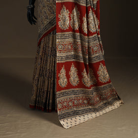 Pedana Hand Block Print Natural Dyed Cotton Kalamkari Saree 04