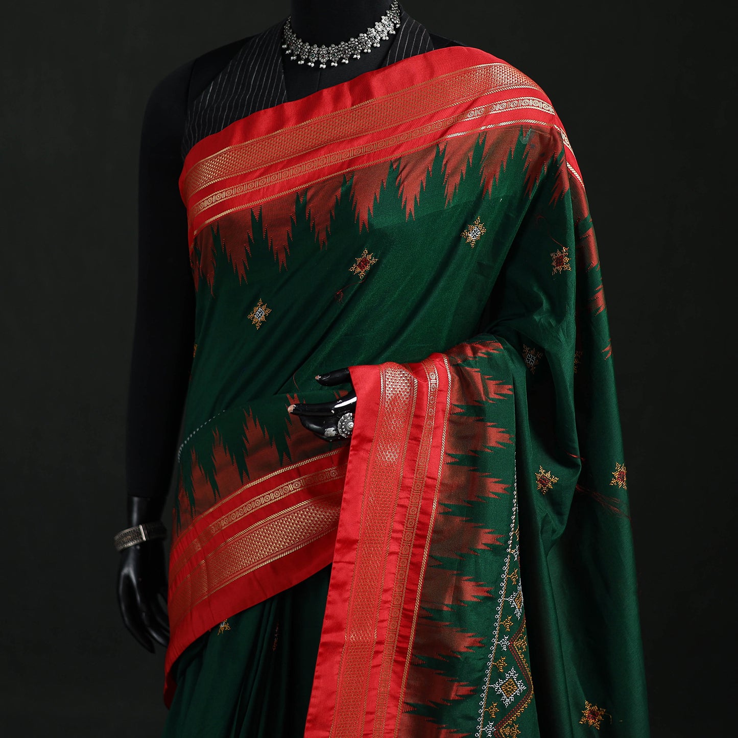 Ilkal Weave Kasuti Work Silk Cotton Zari Border Saree with Blouse Piece 12