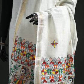 Handloom Chanderi Silk Handpainted Madhubani Dupatta with Zari Border 30