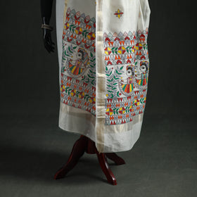 Handloom Chanderi Silk Handpainted Madhubani Dupatta with Zari Border 30
