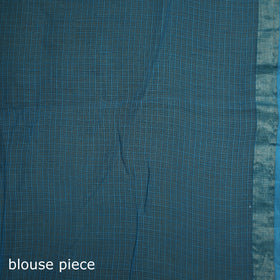 Blue - Nazaakat Kota Doria Cotton Plain Saree with Blouse Piece & Earrings 09