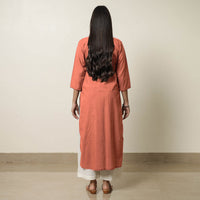 Orange - Plain Cotton Long Straight Kurta 16