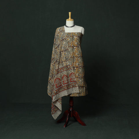 Natural Dyed Block Print Cotton Pedana Kalamkari 2pc Unstitched Dress Material 30