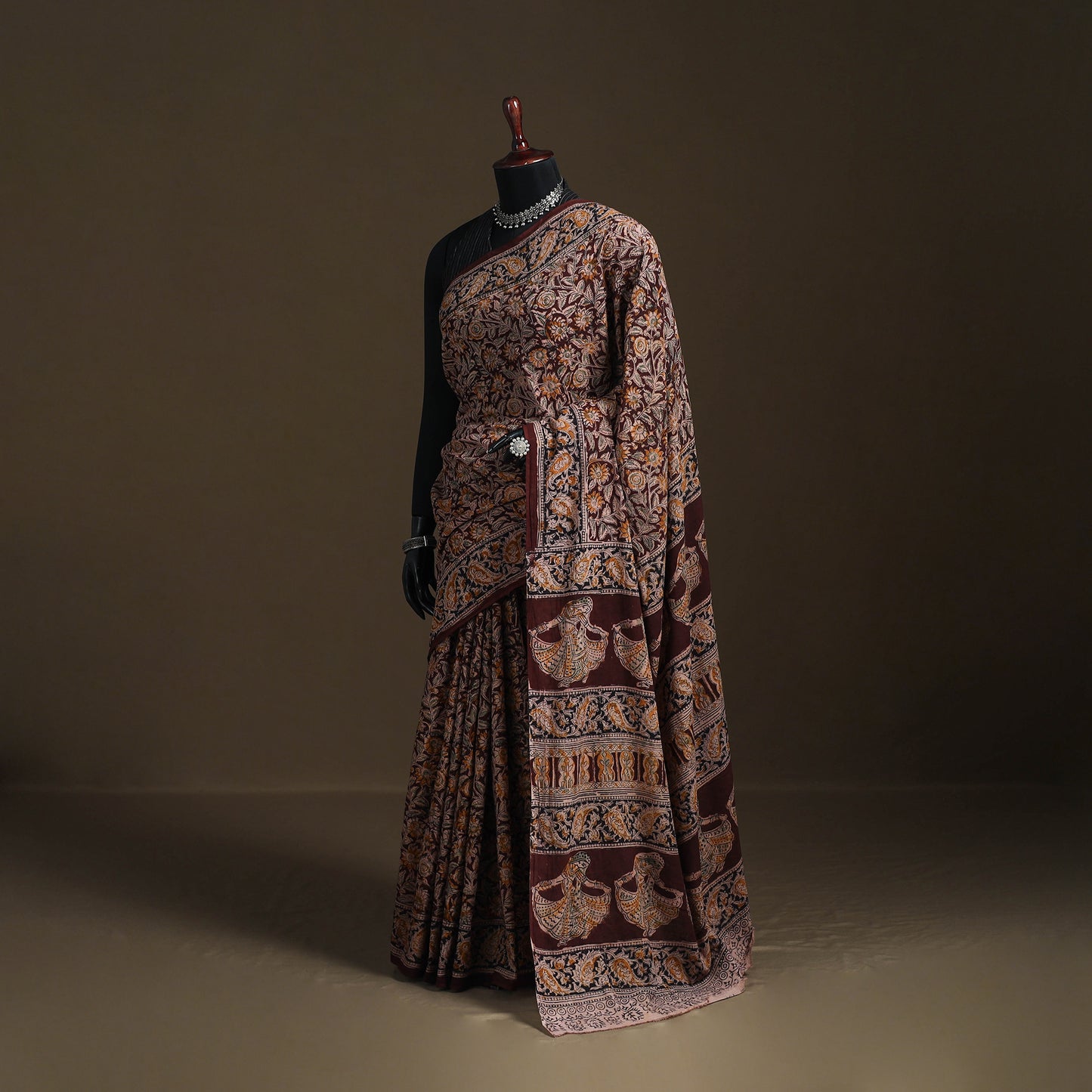 Pedana Hand Block Print Natural Dyed Cotton Kalamkari Saree 01
