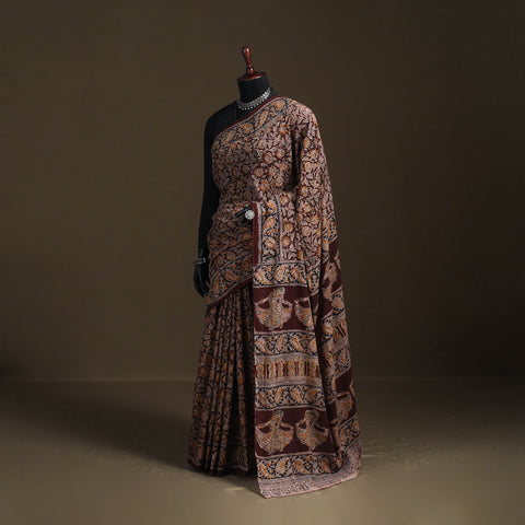 Pedana Hand Block Print Natural Dyed Cotton Kalamkari Saree 01